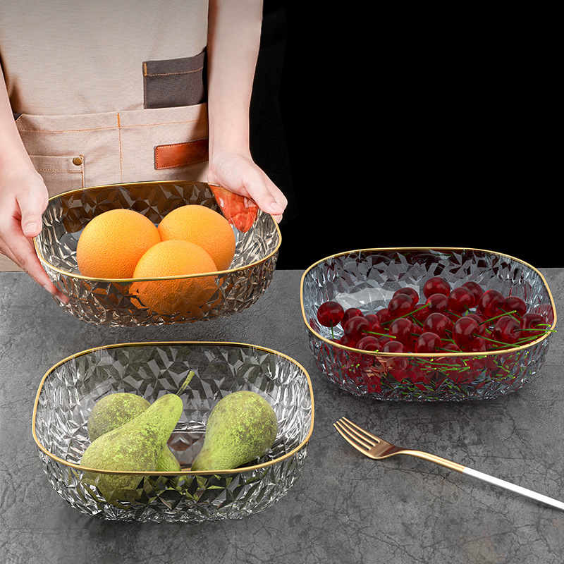 ins Light luxury style gold edge hammer pattern fruit plate PET diamond pattern random pattern square fruit plate Home living room desktop fruit plate Specification image