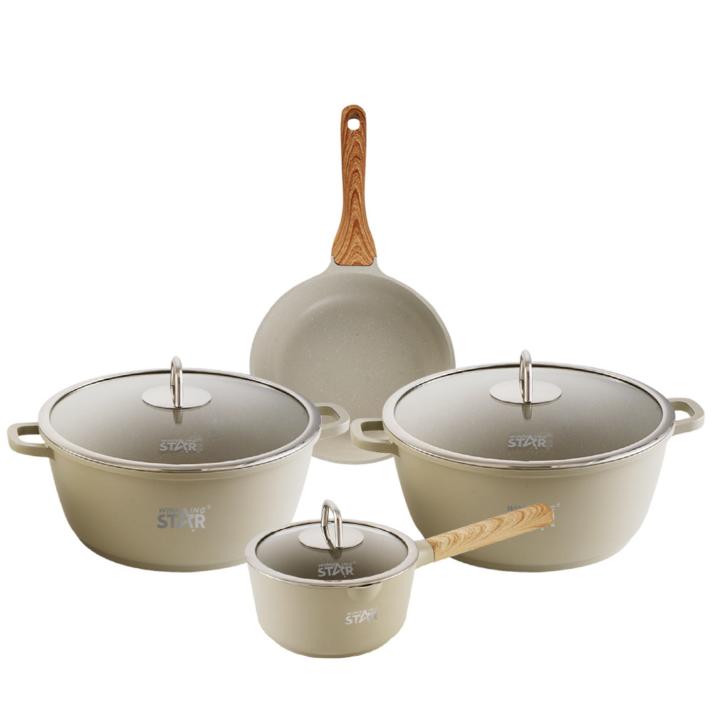 winning star's four-piece set of multi-functional non-stick pans for home use, specifically designed for stewing soup, frying steak and milk Item Picture