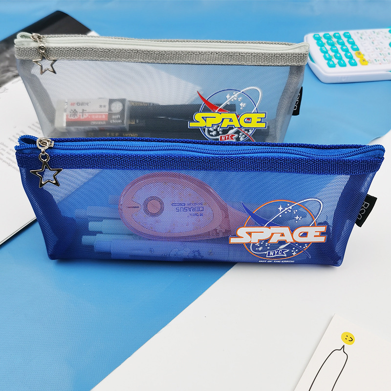 Nylon Net Pen Bag Wholesale Transparent Simple Fashion Students Large Capacity Flat Bag Manufacturers Zipper Stationery Bag Specification drawing