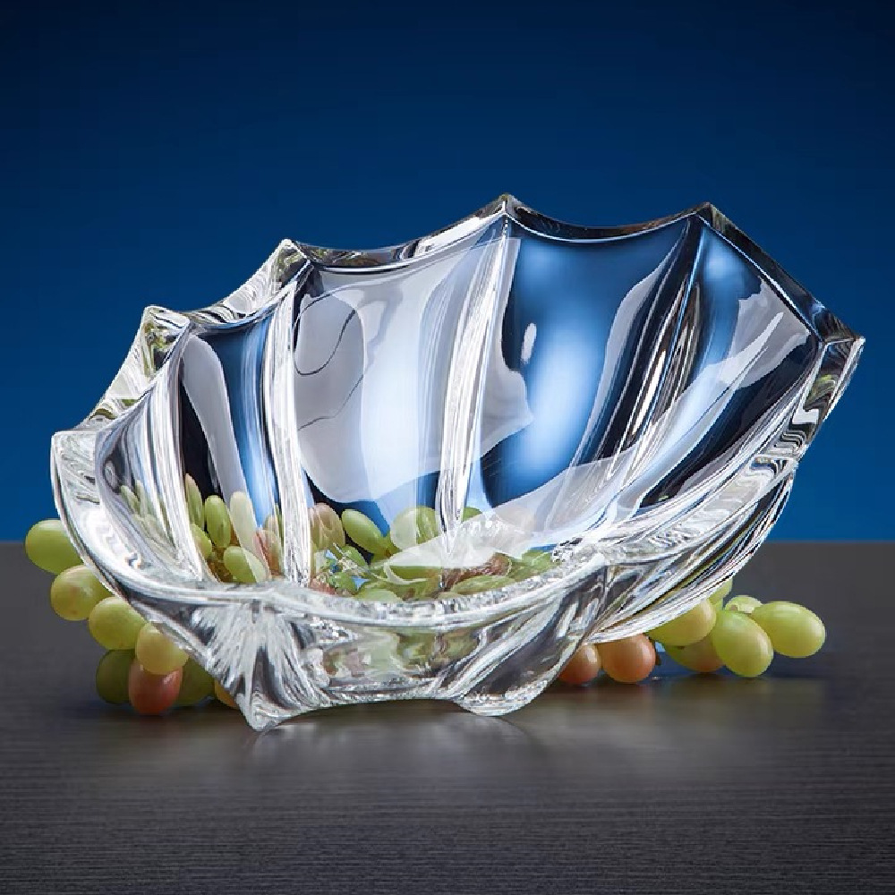 Light luxury creative crystal glass fruit box, irregular-shaped sail fruit plate, modern living room fruit bowl, home decoration candy plate Specification image