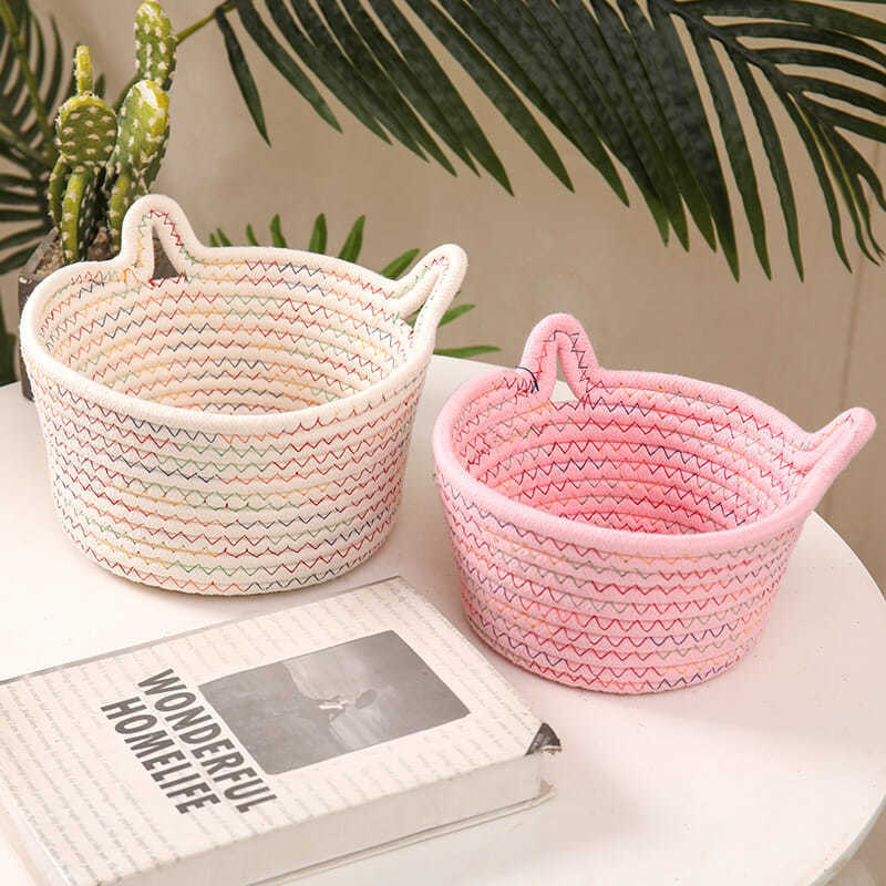 Simple Cat Ear Desktop Storage Basket Storage Basket Hand-Woven Cotton Thread Storage Basket Bedside Storage Basket Specification drawing