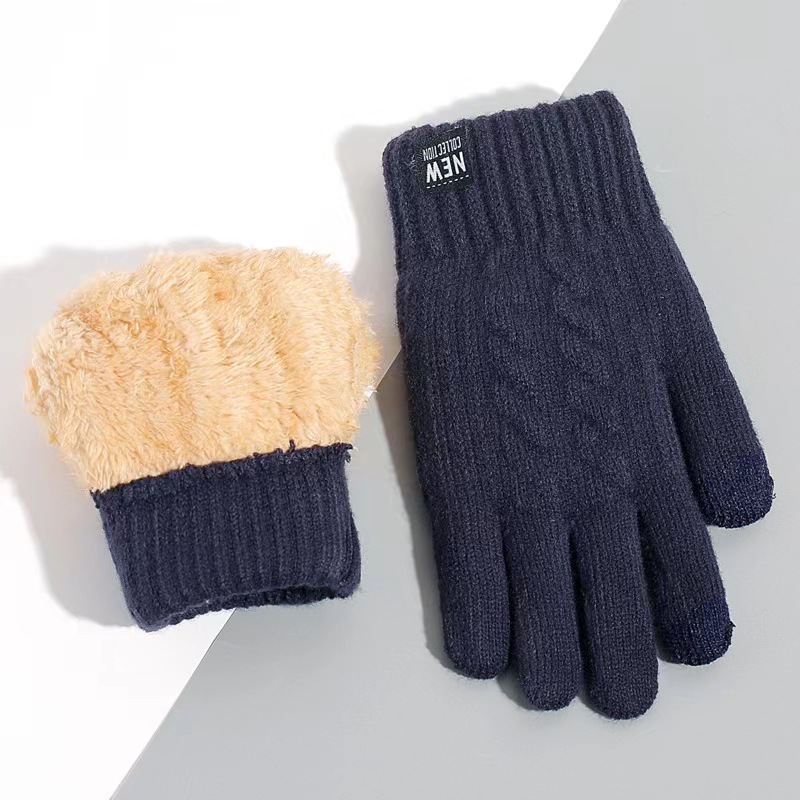 Wholesale of winter knitted warm touch screen cold-proof double-layer fleece gloves for men and women, Korean version cycling couple style for men Specification image
