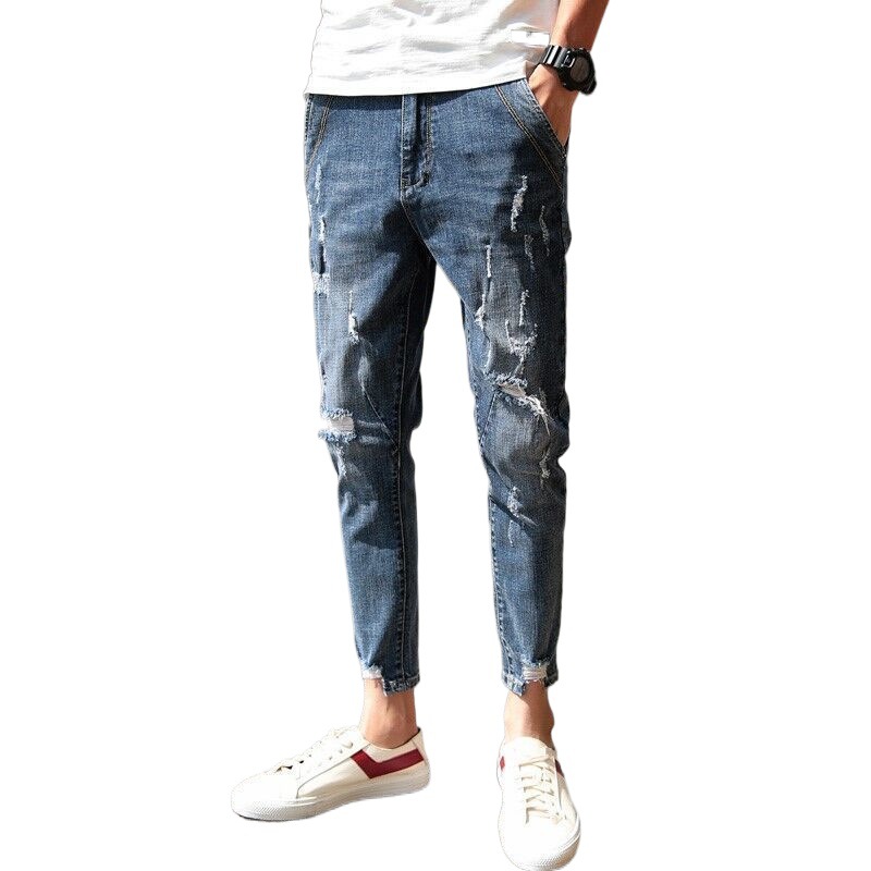 现货/牛仔裤/夏季裤子女/牛仔裤男士宽松休闲/男士牛仔裤白底实物图