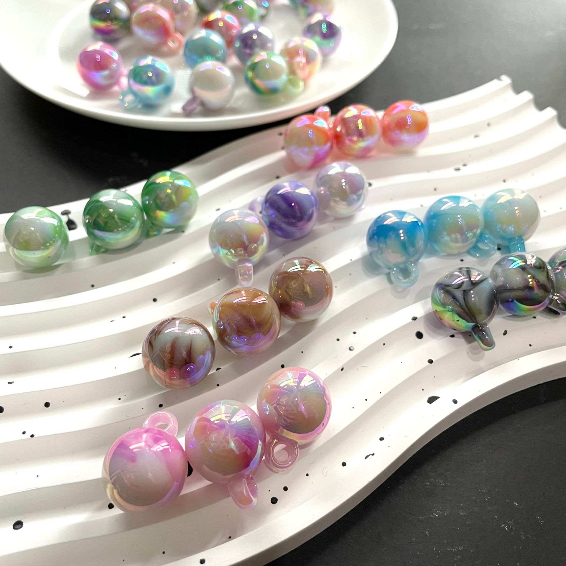 16Mm Electroplated Uv Hanging Hole Acrylic Two-Color Gradient Bead Diy Bracelet Necklace Mobile Phone Chain Loose Bead Accessories details Picture