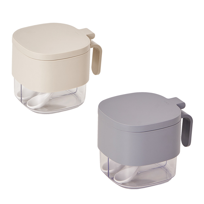 High Quality Kitchen Seasoning Box Home Double Compartment Large Capacity High Appearance Level Seasoning Pot Delivery Spoon Color Matching Fashion Belt Handle Item Picture
