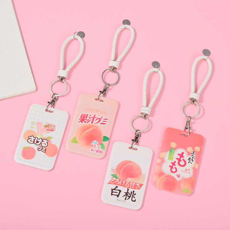 Cute peach campus student ID card sliding cover sliding access control card hanging rope bus hard card holder wholesale