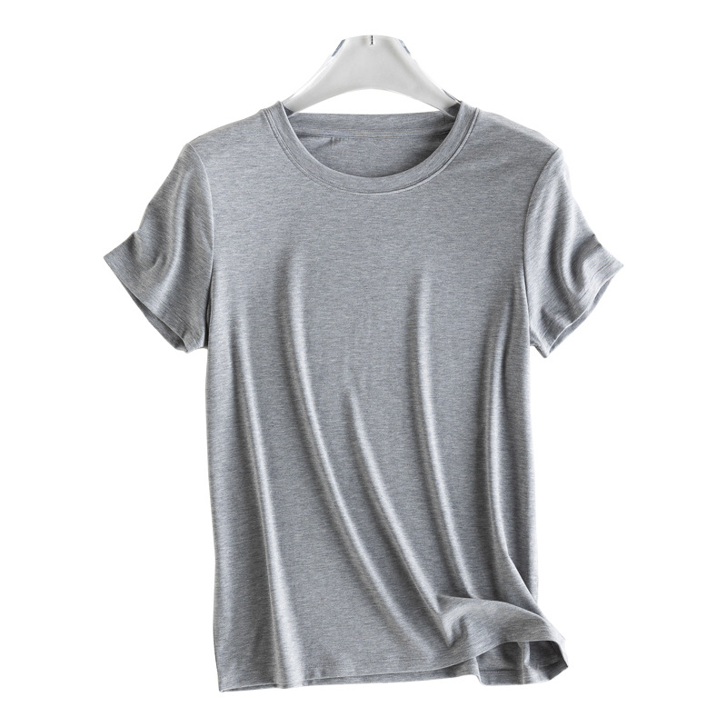 New easy-to-maintain, simple and basic short-sleeved top, cool silk skin care garment, round neck slightly loose top, T-shirt for women Item Picture