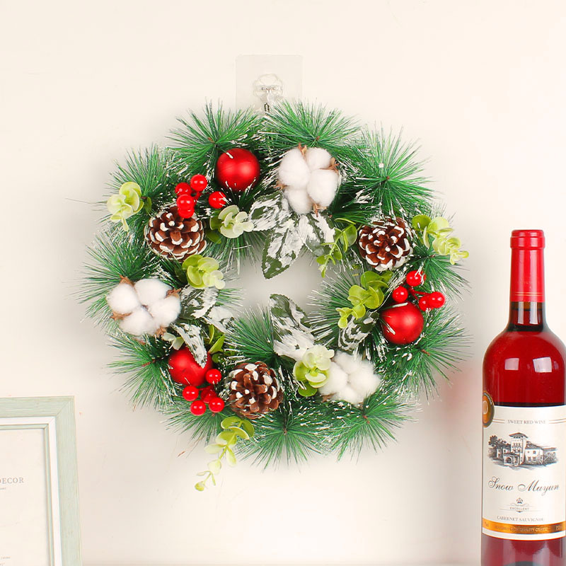 "Love in Hong Kong Christmas Cotton pinecone wreath Door Hanging Christmas Ball Wreath Window decoration props Festival Rattan Wall hanging. Application Scenario