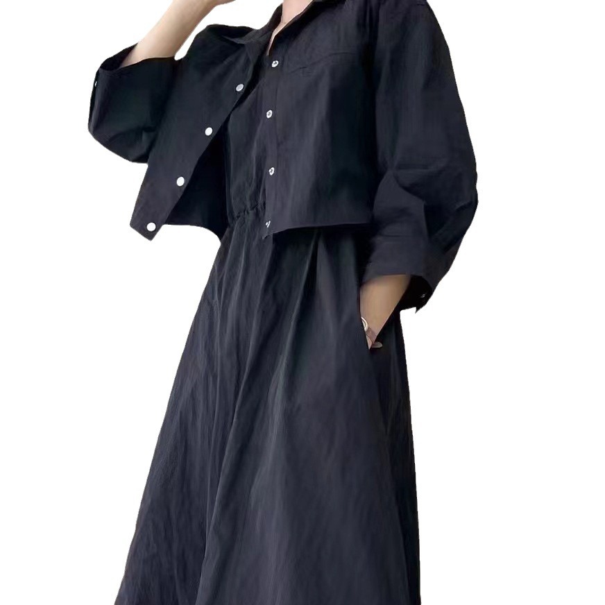 Cross-border Japanese style in-stock 2023 lapel long-sleeved top + sleeveless dress two-piece set Application Scenario