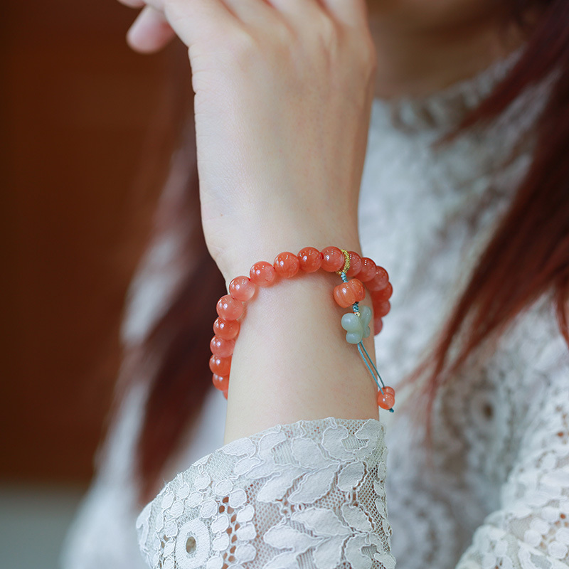 Natural Nan Hong agate single-circle bracelet, Hetian jade butterfly tassel, retro ethnic style bracelet for women wholesale Item Picture