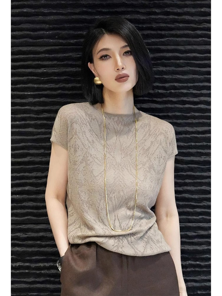 别致洋气短袖t恤夏季小众设计感提花减龄正肩上衣百搭小衫女详情2