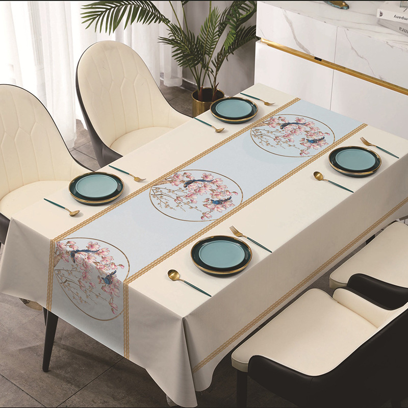 Womei modern, simple, creative, fashionable, elegant and high-end Chinese style plum blossom pattern rectangular tablecloth PVC waterproof, oil-proof, stain-proof and scratch-resistant tablecloth Specification image