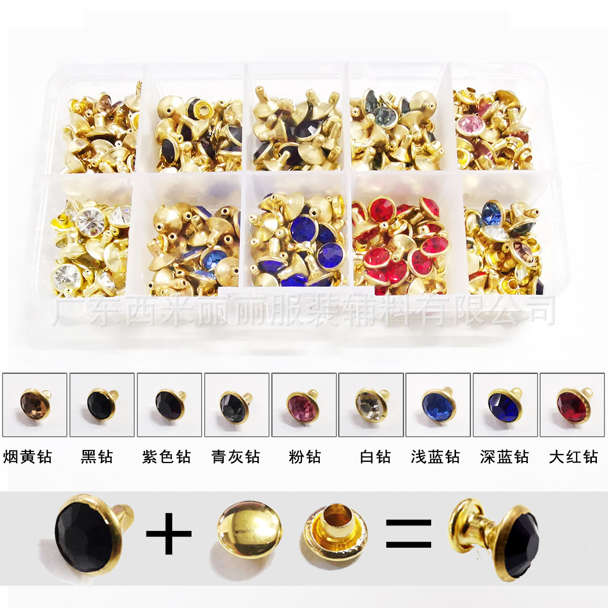 Customized pipe diamond rivets with golden edges, silver edges, gun color edges and A diamond nail metal decorative rivets Application Scenario