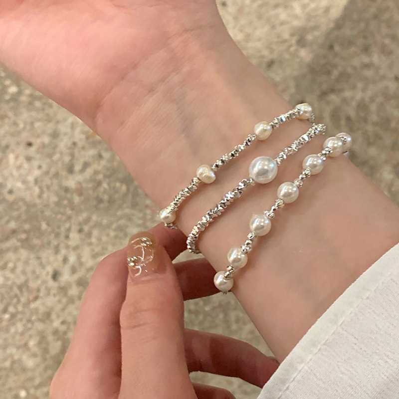 碎银子珍珠手链女生手串高级感轻奢小众精致气质不锈钢手饰品批发