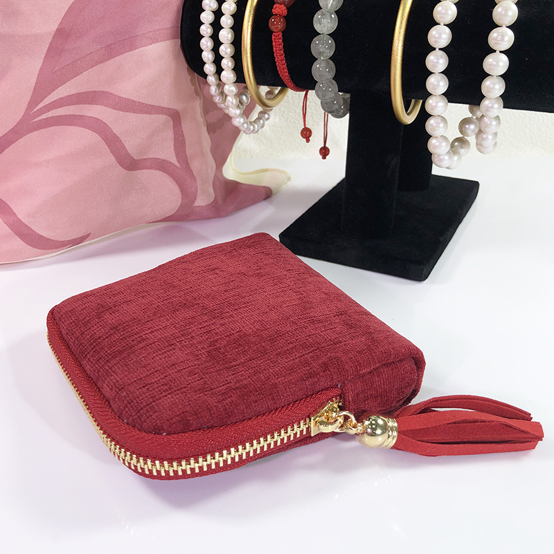 Venta directa de fábrica portátil de seis capas borla joyería bolsa de almacenamiento cristal perla mano cadena viaje bolsa de joyería en stock al por mayor pic 15