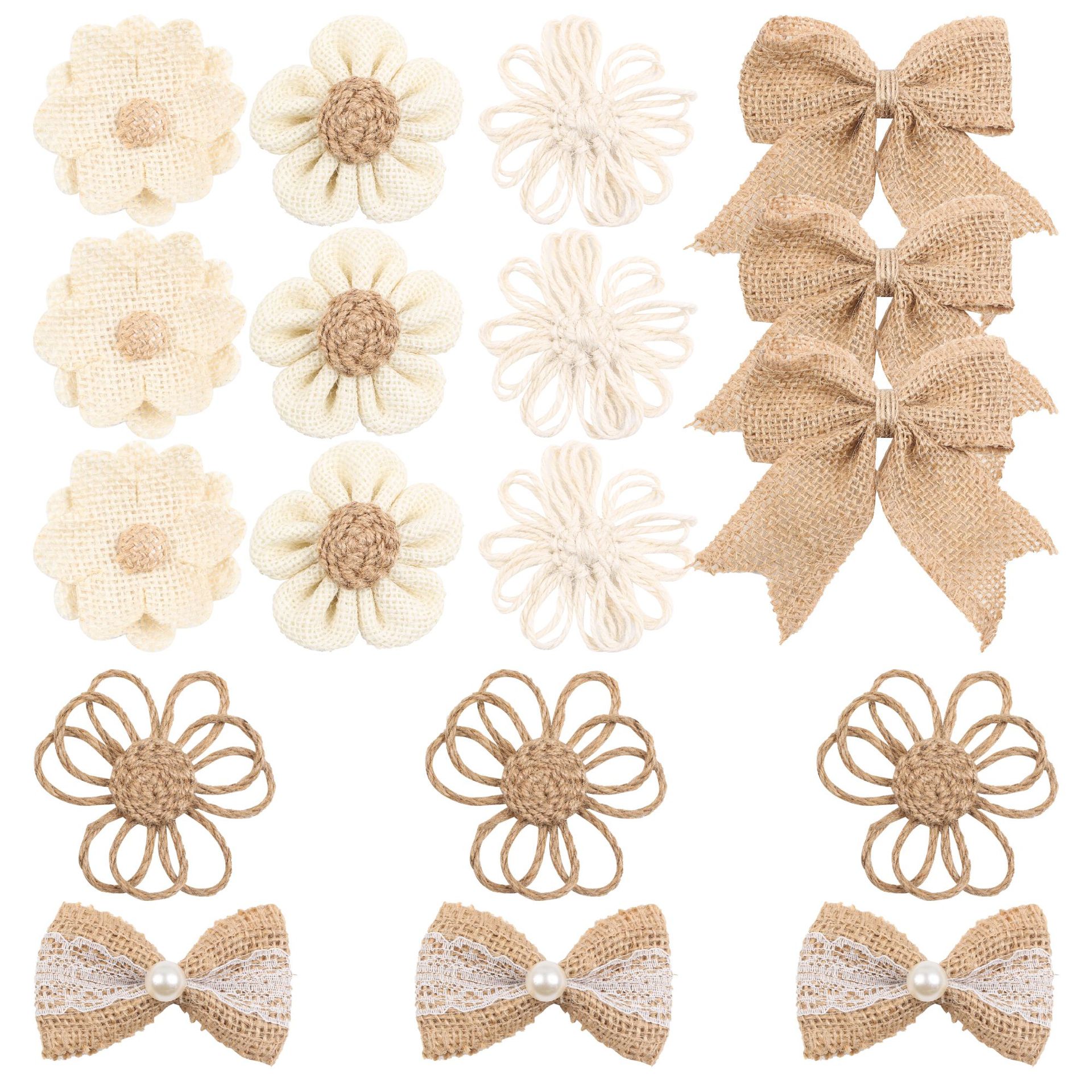18 cross-border best-selling floral linen bows, DIY hand-woven linen flowers, retro scene decoration items details Picture