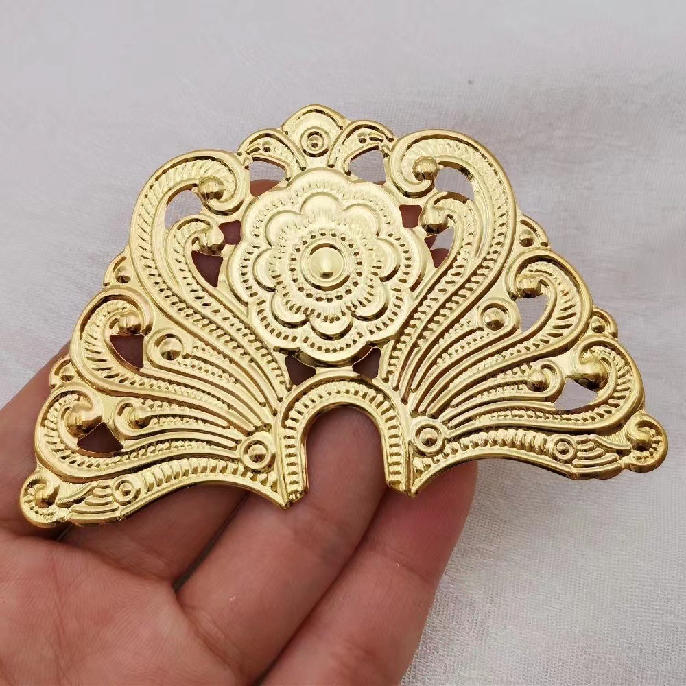 DIY headwear accessories 88*62mm golden ancient costume headwear, crescent-shaped carved flower pieces, bride headwear accessories details Picture