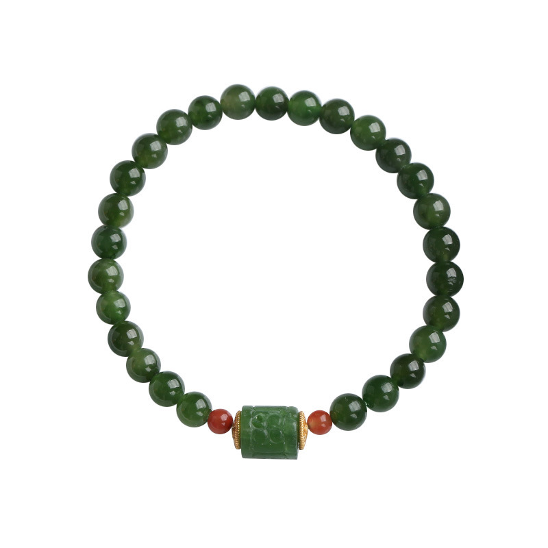 Original design natural jadeite round beads Jadeite Road Pass bracelet, women's retro style, fresh and light green bracelet and jewelry Item Picture