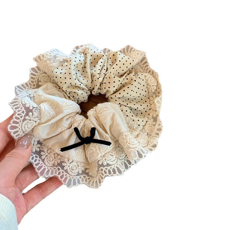 Korean Drama Oni~ Cream Large Scrunchie Female Lace Edge Fall/Winter High-Grade Hair Rope Female Tie Hair Adornment Headdress Item Picture