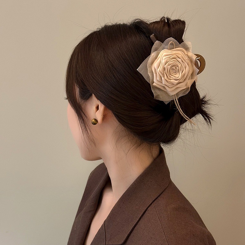 Dried rose, Maillard flower, women's large back head, shark clip, hairpin, hairpin, hair accessory details Picture