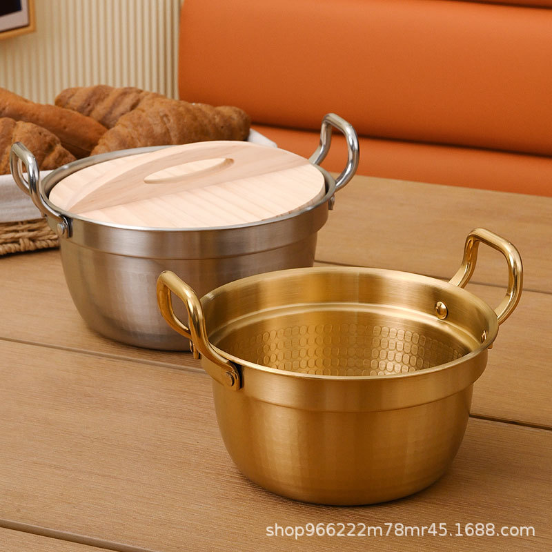 Korean-style instant noodle pot, ramen pot, small cooking pot, household 304 stainless steel double-ear covered rice noodle soup pot details Picture