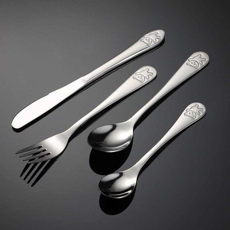 Ern 304 Stainless Steel Bear Knife, Fork And Spoon Children's Cartoon Western Food Four-Piece Gift Box For Kindergarten Gifts Specification drawing