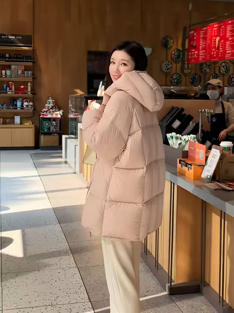 连帽外套女白鹅绒面包服张贝贝中长款加厚羽绒服泡芙云朵黑色氨纶详情24