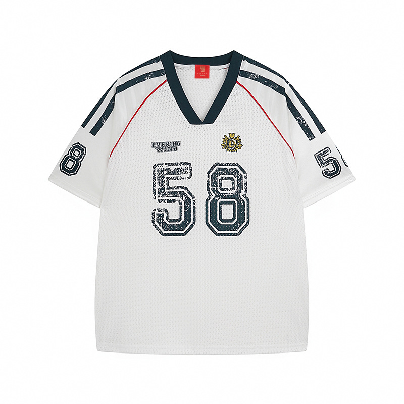 American street T-shirt for men and women, 2025 new style loose, casual, quick-drying and breathable basketball five-point top details Picture