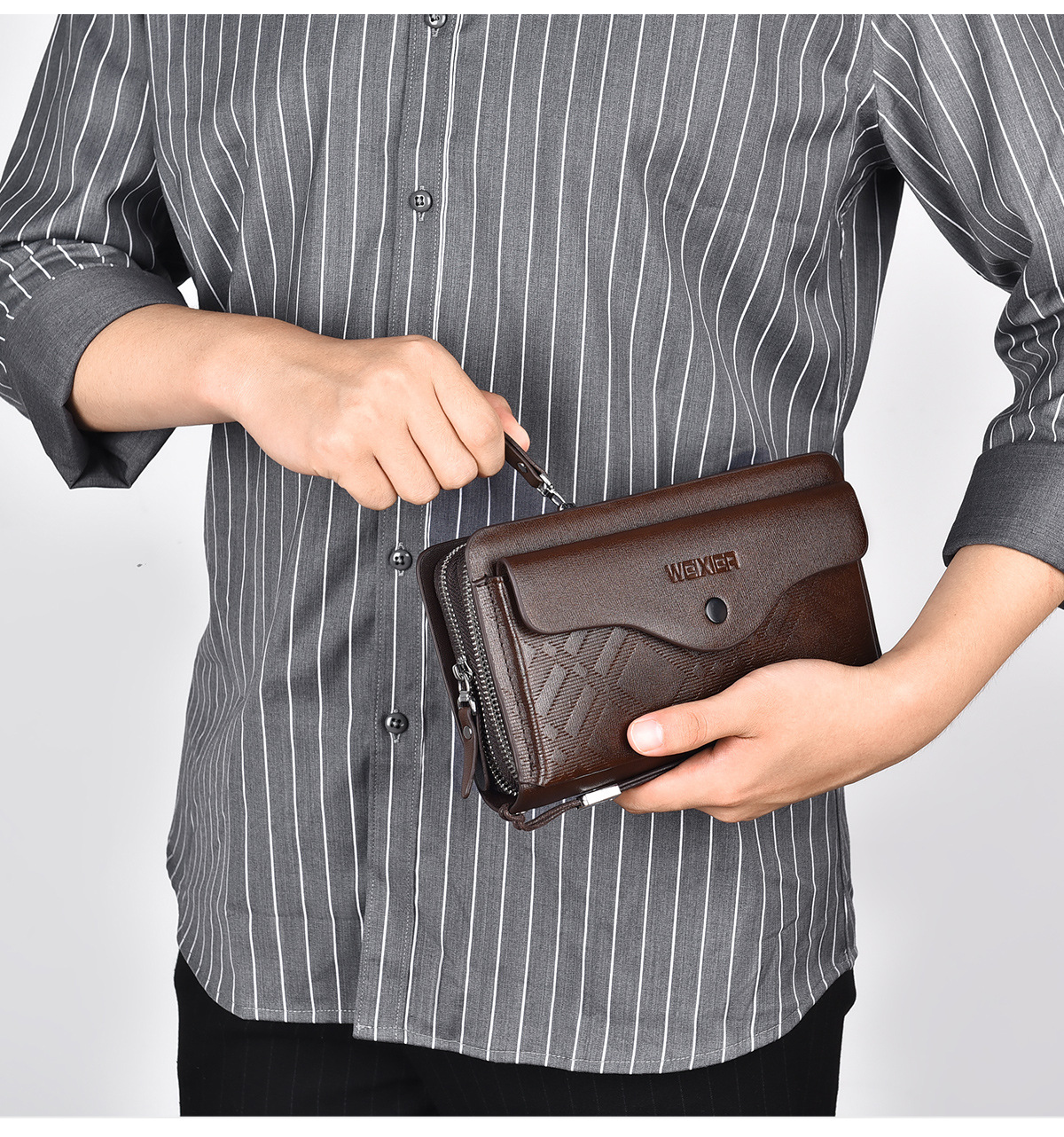 休闲男士长款商务钱包便携手抓包pu大容量双拉链手拿包多卡位夹包详情16