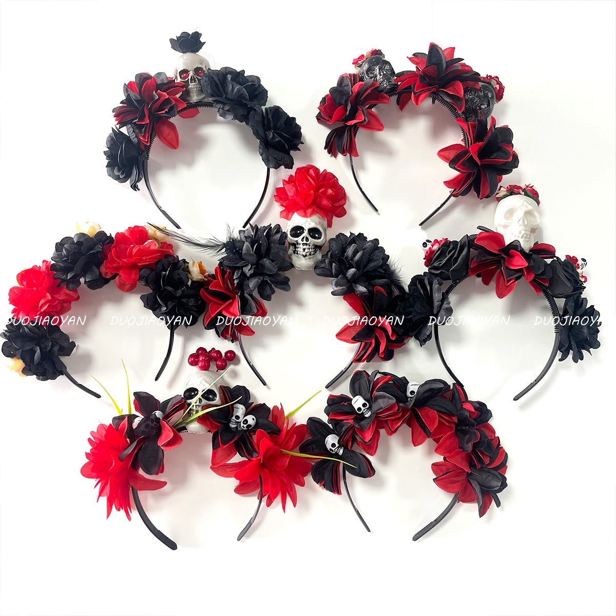 Cross-border new dark-themed Halloween headband simulation fabric flower skull hair accessory for the Day of the Dead style headband girl Specification drawing