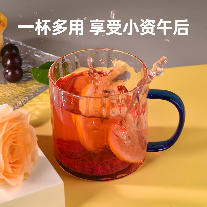 New striped glass water cup, large-mouthed milk cup, colorful glass cup, ins high appearance level souvenir cup Specification image
