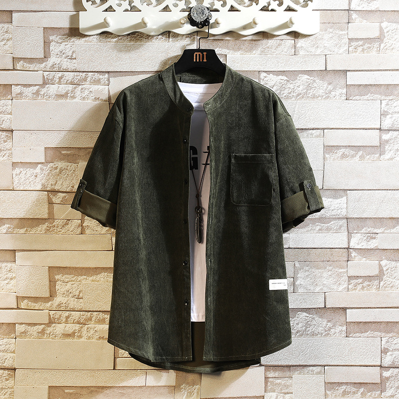 Men's spring and summer mid-sleeved corduroy shirt, retro and simple Korean-style trendy shirt, cool and casual shirt coat Application Scenario
