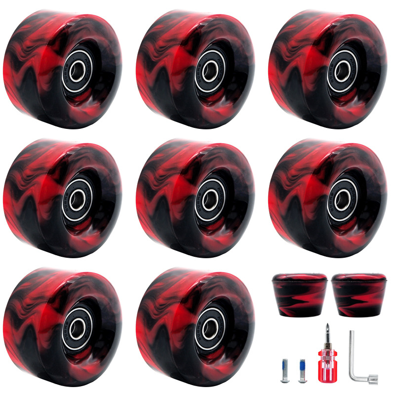 Double-row Roller skates mixed color non-flashing wheel four-wheel roller skates accessories PU brake wheel Roller skate wheel Specification image
