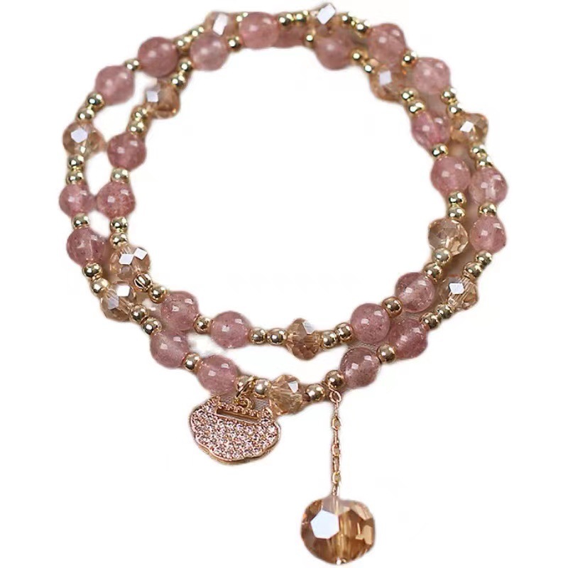 Natural color hair crystal bracelet, women's bracelet, national trend peace lock, multi-layer crystal bracelet, gift for girlfriend and best friend, jewelry Item Picture