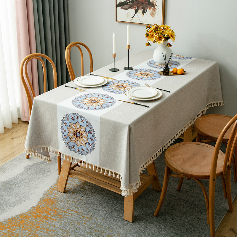 Nordic Table Cloth Waterproof Anti-Mimeographs Flower National Style Table Cloth Art Tea Table Cloth Banquet Rectangular Cross-Border Tablecloth details Picture