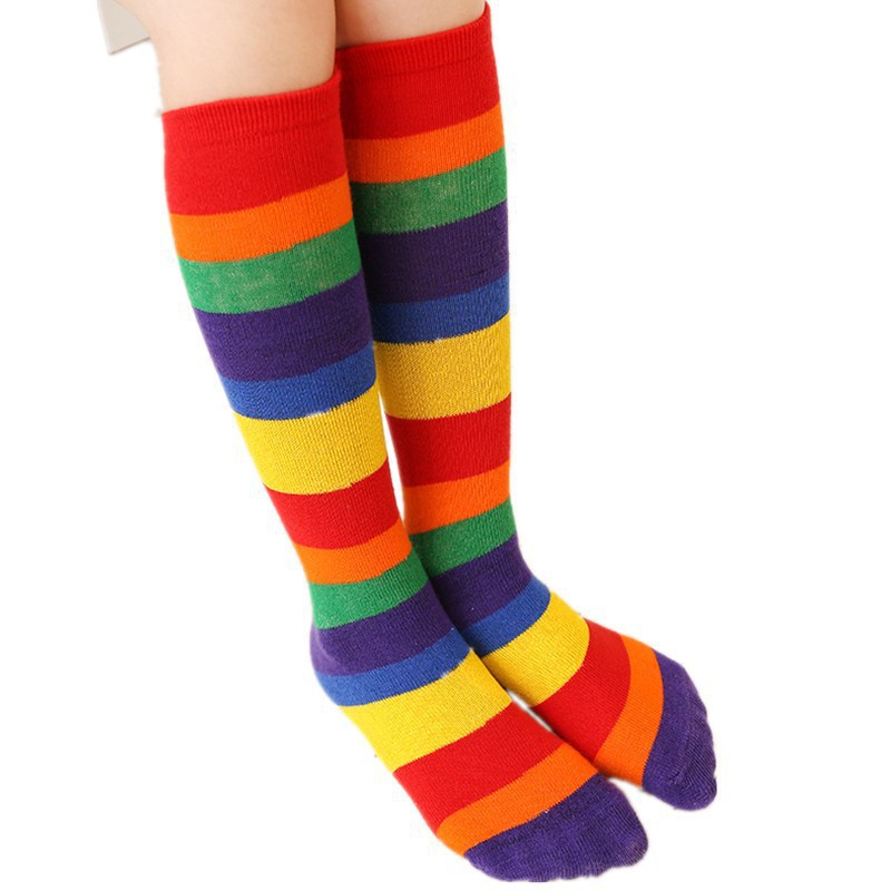 Girls' mid-calf socks, spring and winter rainbow cotton dance socks, student and baby knee-high stockings, children's pile stockings Item Picture