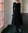 赫本风镂空针织长袖连衣裙女春秋新款设计感小众气质修身显瘦长裙