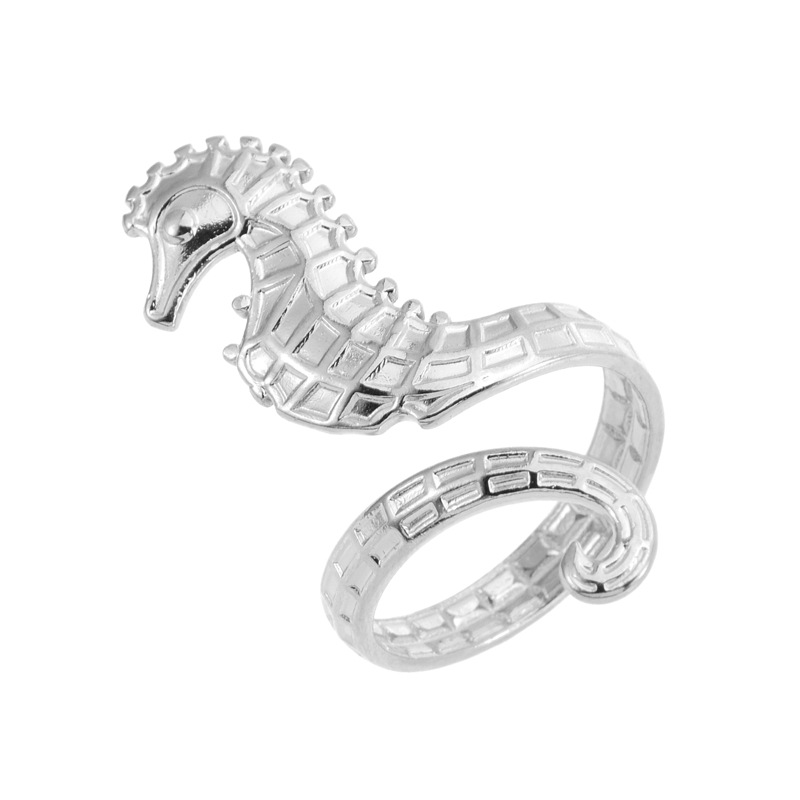 Wholesale of 18k gold stainless steel seahorse open ring with Marine elements in the classic INS style of Europe and America, which does not fade Item Picture