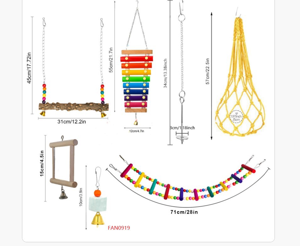 Cross-border Amazon combo set of bird toys, parrot gnawing grouse, fruit fork, mirror, birdcage accessories and supplies Item Picture