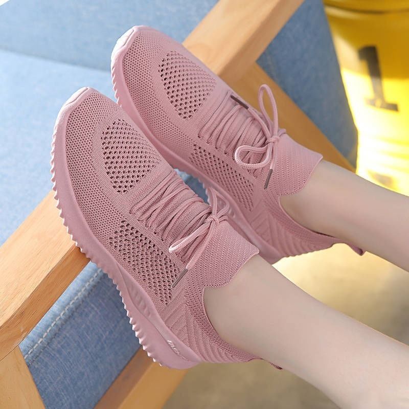 Indoor Fitness Shoes Women's Shoes New Summer Sports Shoes Women Breathable Mesh Surface Lightweight Flying Woven Running Shoes Travel Shoes