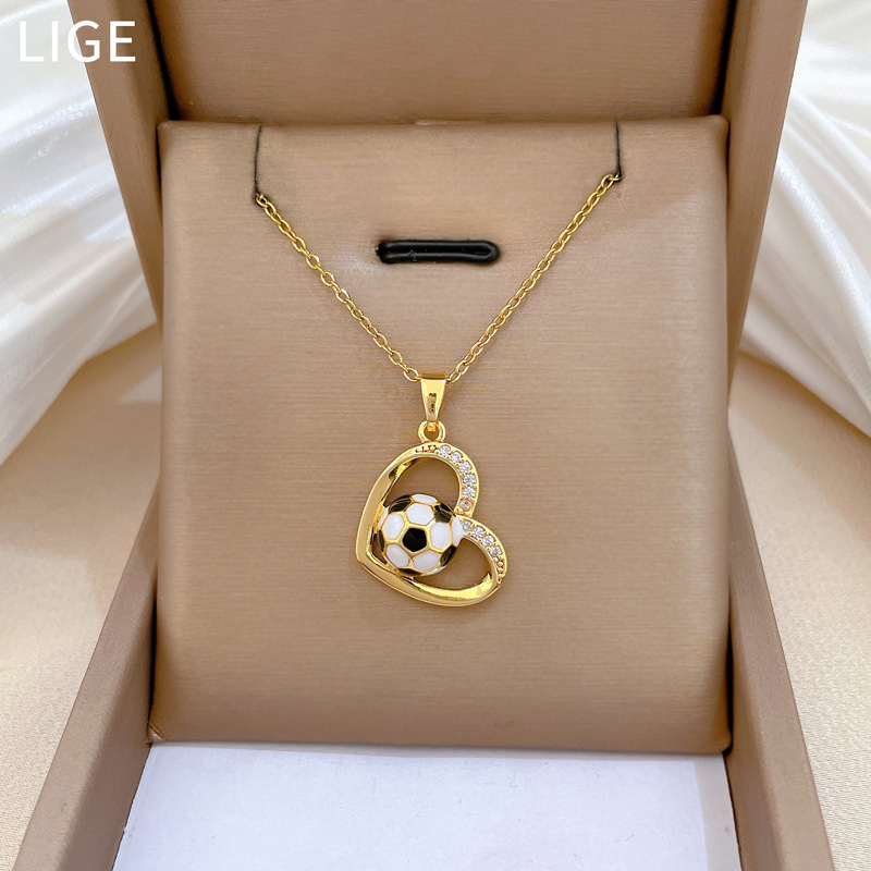 【钛钢】爱心滴油足球轻奢风气质华丽满钻项链女百搭锁骨链钛钢链