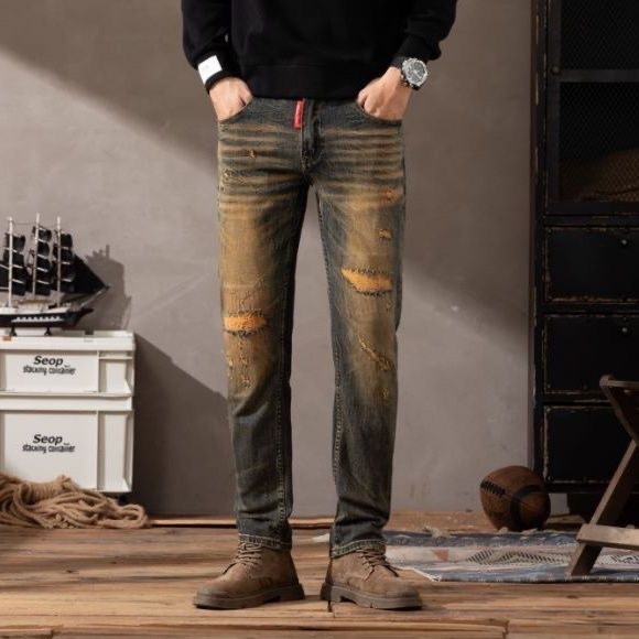 Retro ripped jeans for autumn and winter, 2024 new men's trendy brand high-end stretch slim casual skinny skinny pants Application Scenario