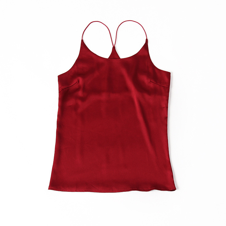 Hangzhou silk embroidery 100% true silk crepe satin mulberry silk round collar seamless cross elastic halter vest thumbnail