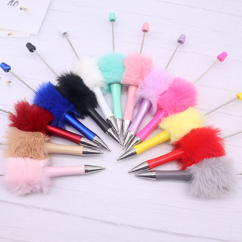New Creative Diy Hairball Beaded Pen Plush Beaded Ballpoint Pen Cute Wind Furry Gift Pen Plastic Pen Specification drawing
