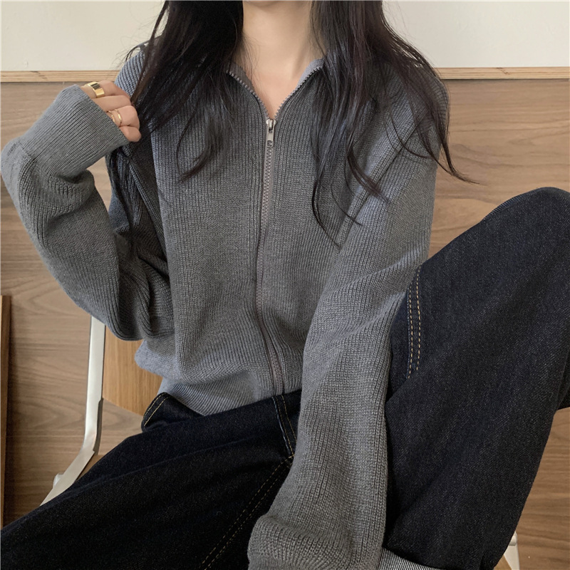 Lapel long-sleeved knitted cardigan for women's autumn and winter 2022 new Korean style loose, slimming and versatile sweater coat top