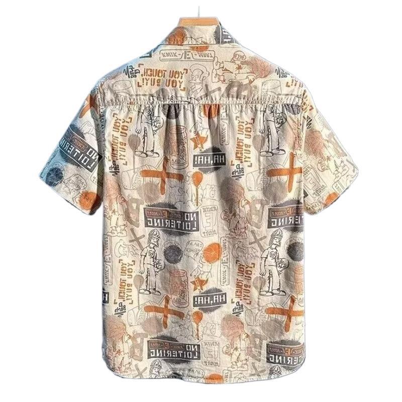 New trendy and personalized graffiti short-sleeved shirt, men's casual and artistic shirt, cool and loose Hawaiian vacation top Item Picture