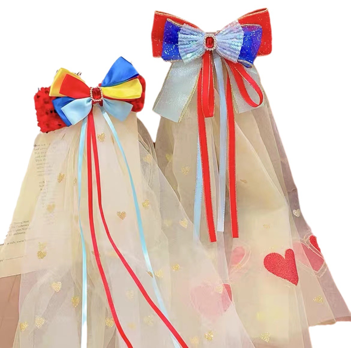 Snow White Children's Veil Girl Super Fairy Pearl Bow Hair Clip Girl Fringe Streamer Little Girl Hair Clip Item Picture