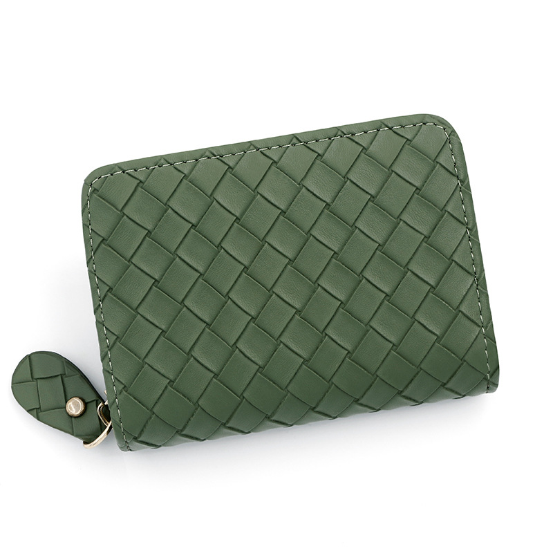 时尚Ins风编织女士卡包拉链小零钱包 男女式风琴卡包多卡位卡套白底实物图