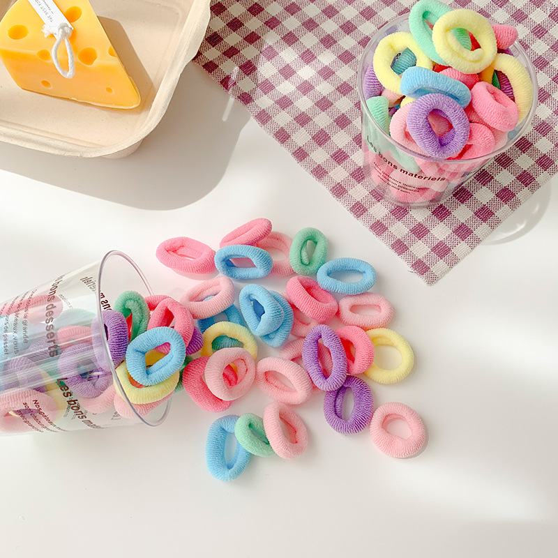 50 Pieces With Towel Scrunchies Children's Candy Colored Hair Cord Head String Gradient Color Seamless High Elastic Rubber Band Towel Loops Specification drawing