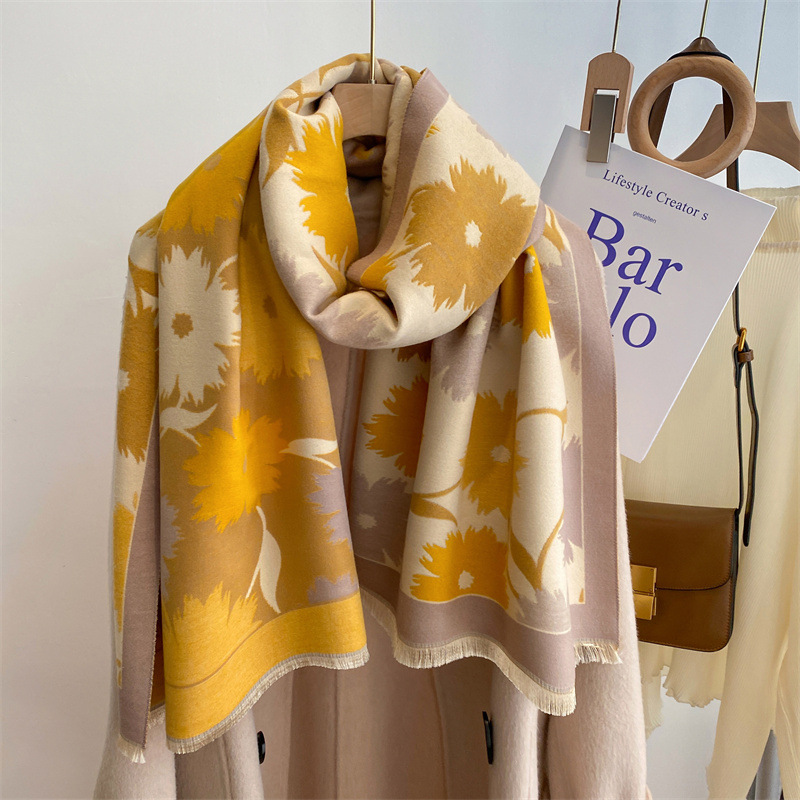 Thick Scarf Women's Imitation Cashmere Winter Thickened Cape Korean Version Cape Everything Japanese Wind Scarf 2022 New Specification drawing